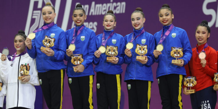 Brasil é ouro nos cinco arcos da ginástica rítmica no Pan Júnior